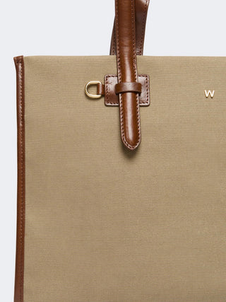 Plain-weave and leather shopping bag - MUD