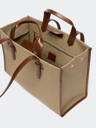 Plain-weave and leather shopping bag - MUD