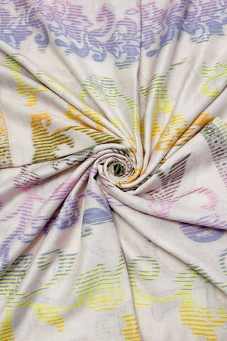 Ombre Floral Print Cotton Frayed Scarf: Cream