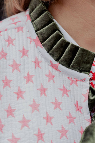 Reversible Jacket - Yellow/Green Floral with Pink Star Reverse