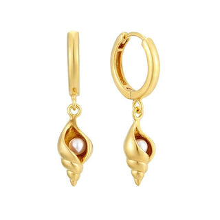 Triton Shell Pendant Earring in Gold