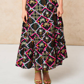 Pineapple Print Maxi Kaftan Dress in Black: Large (UK 16-18)