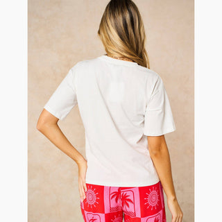Paraiso Short Sleeve Cotton T-Shirt in White/Pink