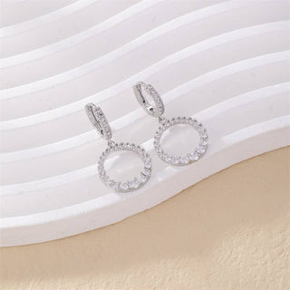 Double Hoop Drop Earring in Silver & Clear