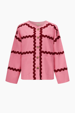 Wavy Trim Cotton Twill Jacket in Pink