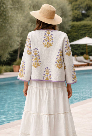 Peony Woodblock print Cotton jacket