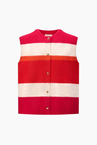 Heart Buttons Striped Sleeveless Vest in Red: One-size (UK 8-18)