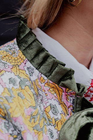 Reversible Jacket - Yellow/Green Floral with Pink Star Reverse