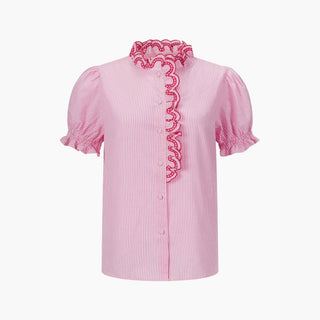 Candy Stripe Short Sleeve Cotton Shirt in Pink