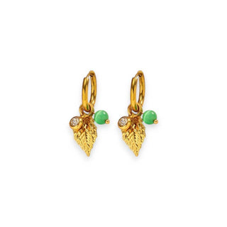 Leaf, Bead & Crystal Huggie in Green and Gold