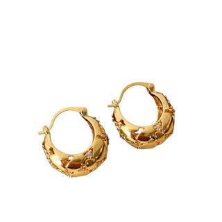 Open Detail Hoop with Cubic Zirconia in Gold