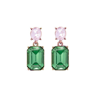 Oval Twin Gem Post Earring in Green & Baby Pink