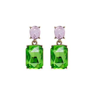 Oval Twin Gem Post Earring in Lime & Pink