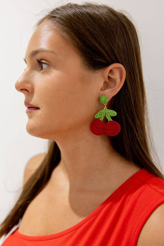 Woven Cherry Earring in Red & Green