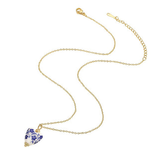 Porcelain Print Heart Necklace in White, Blue & Gold
