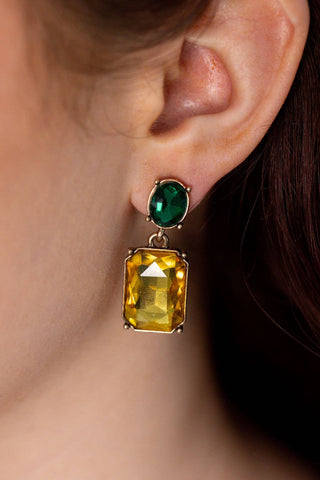 Oval Twin Gem Post Earring in Yellow & Green