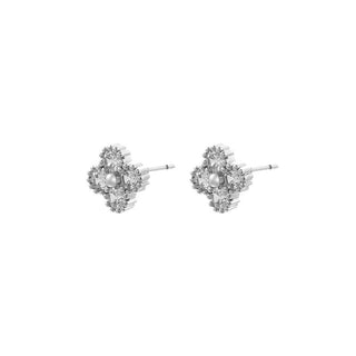Crystal Clover Earring in Silver & Clear