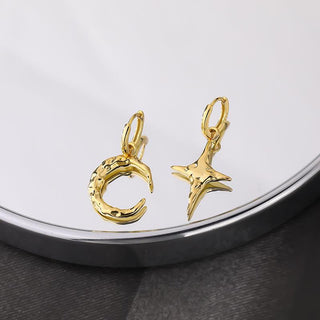 Star & moon drop earrings in gold
