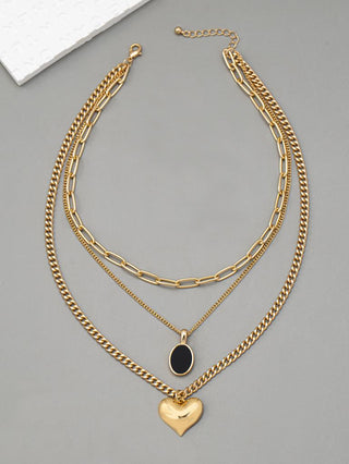 Triple chain heart & oval detail necklace
