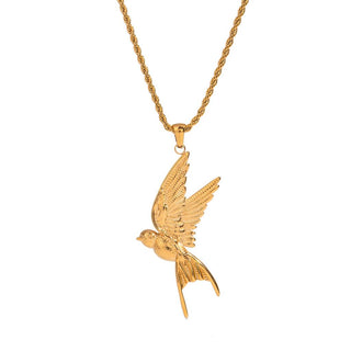 Flying bird with rope chain necklace in gold