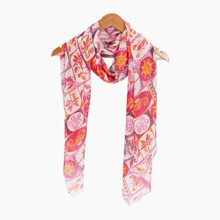 Postcard Print Lightweight Scarf in Pink: One-size