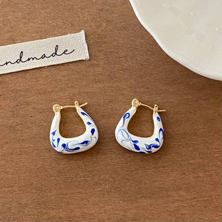 Porcelain Curve Earring in White, Blue & Gold