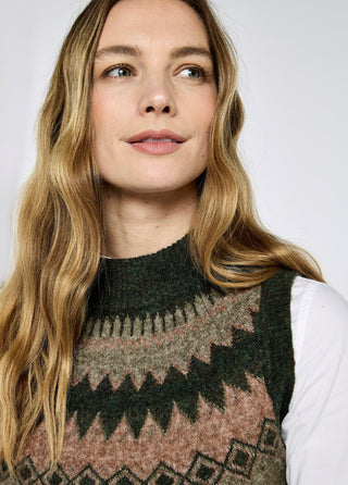 Doyle Women's Fair Isle pattern vest - Olive Multi