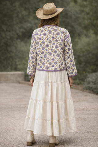 Peony Woodblock print Cotton jacket