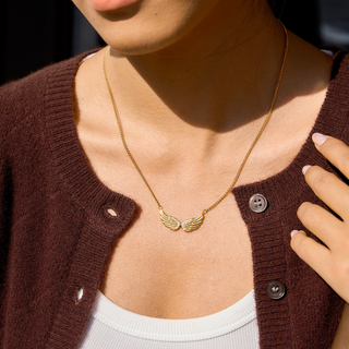 Angel Wings Necklace in Clear & Gold