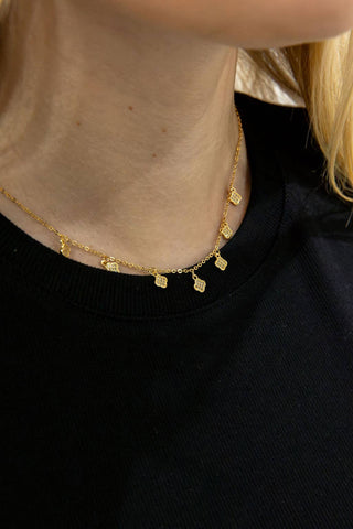 Mini Multi Clover Drop Necklace in Gold