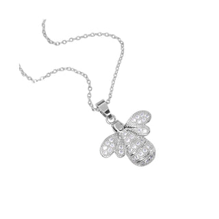 Crystal Bee Pendant Necklace in Silver