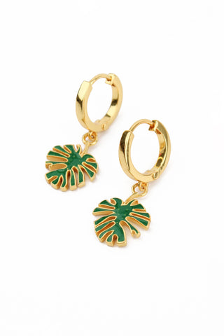 ENAMEL GREEN MONSTERA LEAF HUGGIE HOOP