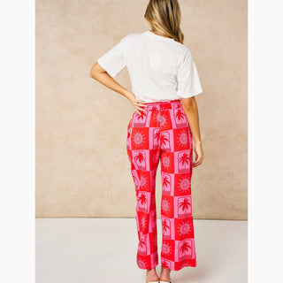 Sun & Palm Tree Wide Leg Trousers in Hot Pink