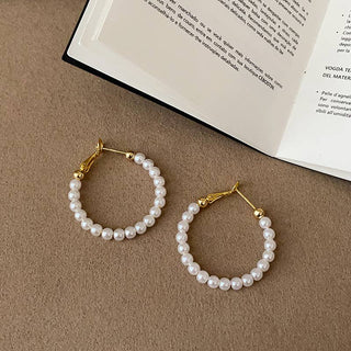 Classic Pearl Inspired Hoop in White & Gold