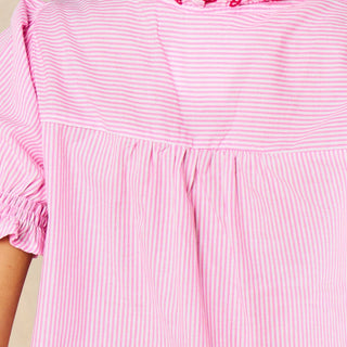 Candy Stripe Short Sleeve Cotton Shirt in Pink