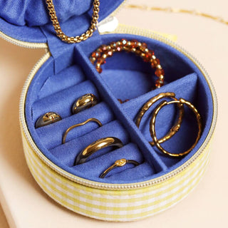 Yellow Gingham and Tomato Embroidery Round Travel Jewellery