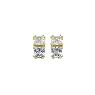 Dual Cubic Zirconia Stud Earring in Gold