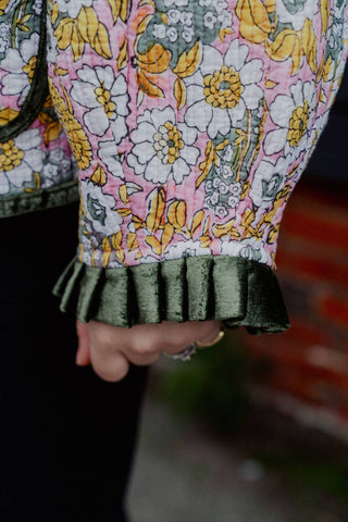 Reversible Jacket - Yellow/Green Floral with Pink Star Reverse