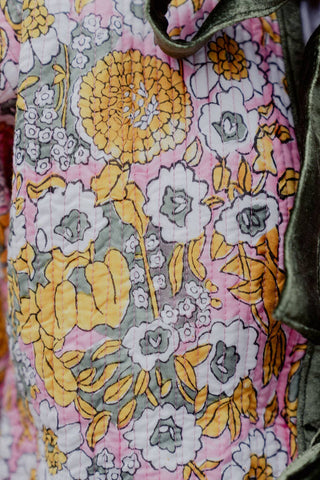 Reversible Jacket - Yellow/Green Floral with Pink Star Reverse