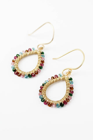 RAINBOW CRYSTAL BEADED TEARDROP EARRINGS