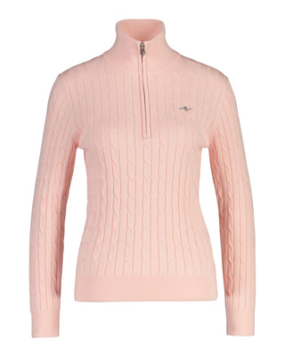 STRETCH COTTON CABLE HALF-ZIP APRICOT PINK