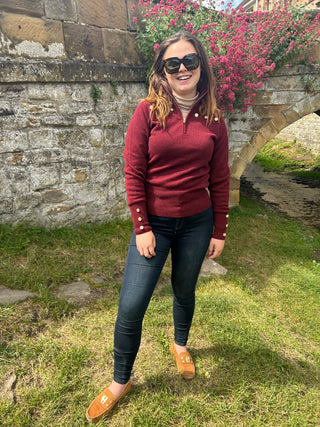 Gold Button 1/4 Zip Jumper Maroon