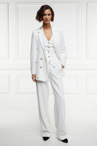 Double Breasted Blazer in Oyster Pin Stripe Linen
