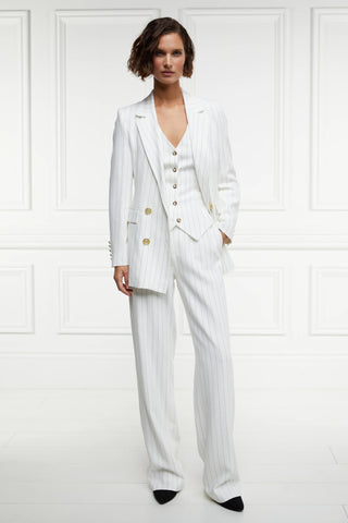 Double Breasted Blazer in Oyster Pin Stripe Linen