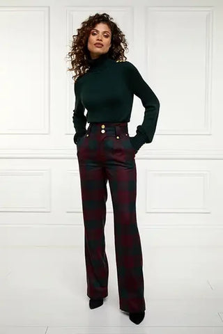 HIGH WAISTED STRAIGHT TROUSER - MULBERRY TARTAN