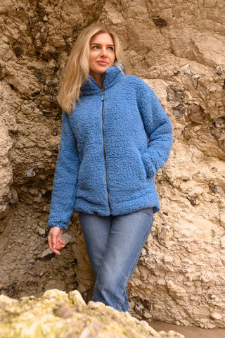 Seashell Full Zip Sherpa Fleece - Marine Blue