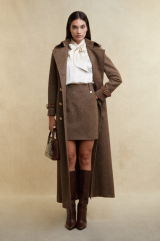 REGENCY SKIRT - LARGE SCALE BROWN HERRINGBONE