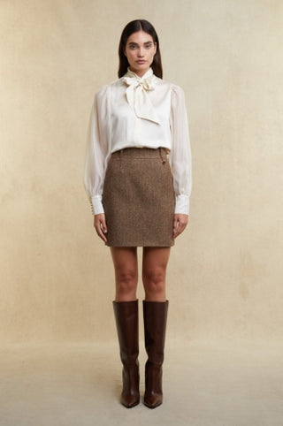 REGENCY SKIRT - LARGE SCALE BROWN HERRINGBONE