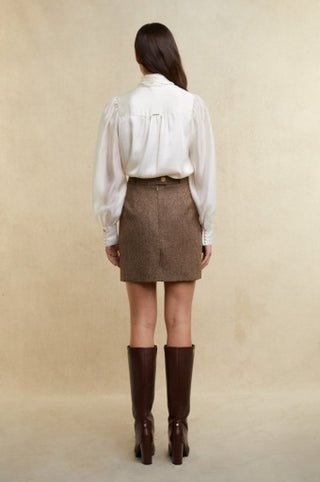 REGENCY SKIRT - LARGE SCALE BROWN HERRINGBONE