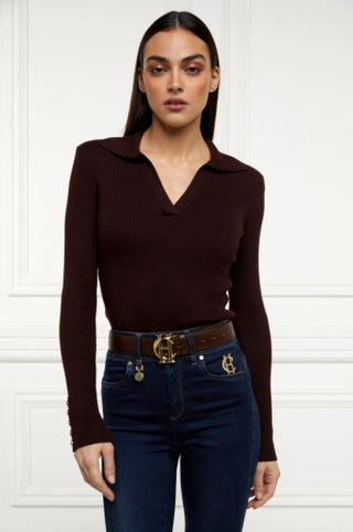 V-NECK RIB TOP - CHOCOLATE